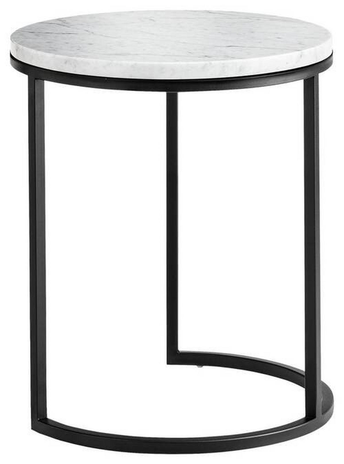 BEISTELLTISCH Marmor 39/39/49 cm Schwarz, Weiß Hochglanz rund  - Weiß Hochglanz/Schwarz, Design, Stein/Metall (39/39/49cm) - Johann Jakob