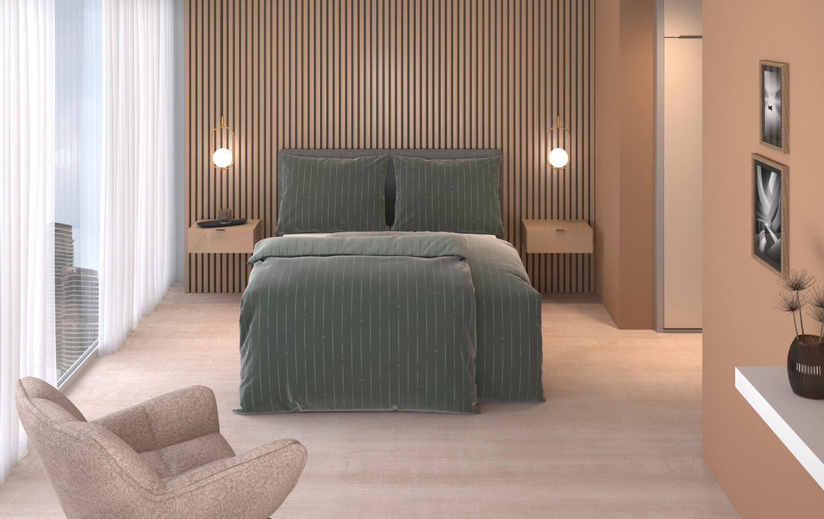 BETTWÄSCHESET STRIPES DK Satin 200/210 cm  65 cm/100 cm  - Grün, Design, Textil (200/210cm) - Dieter Knoll