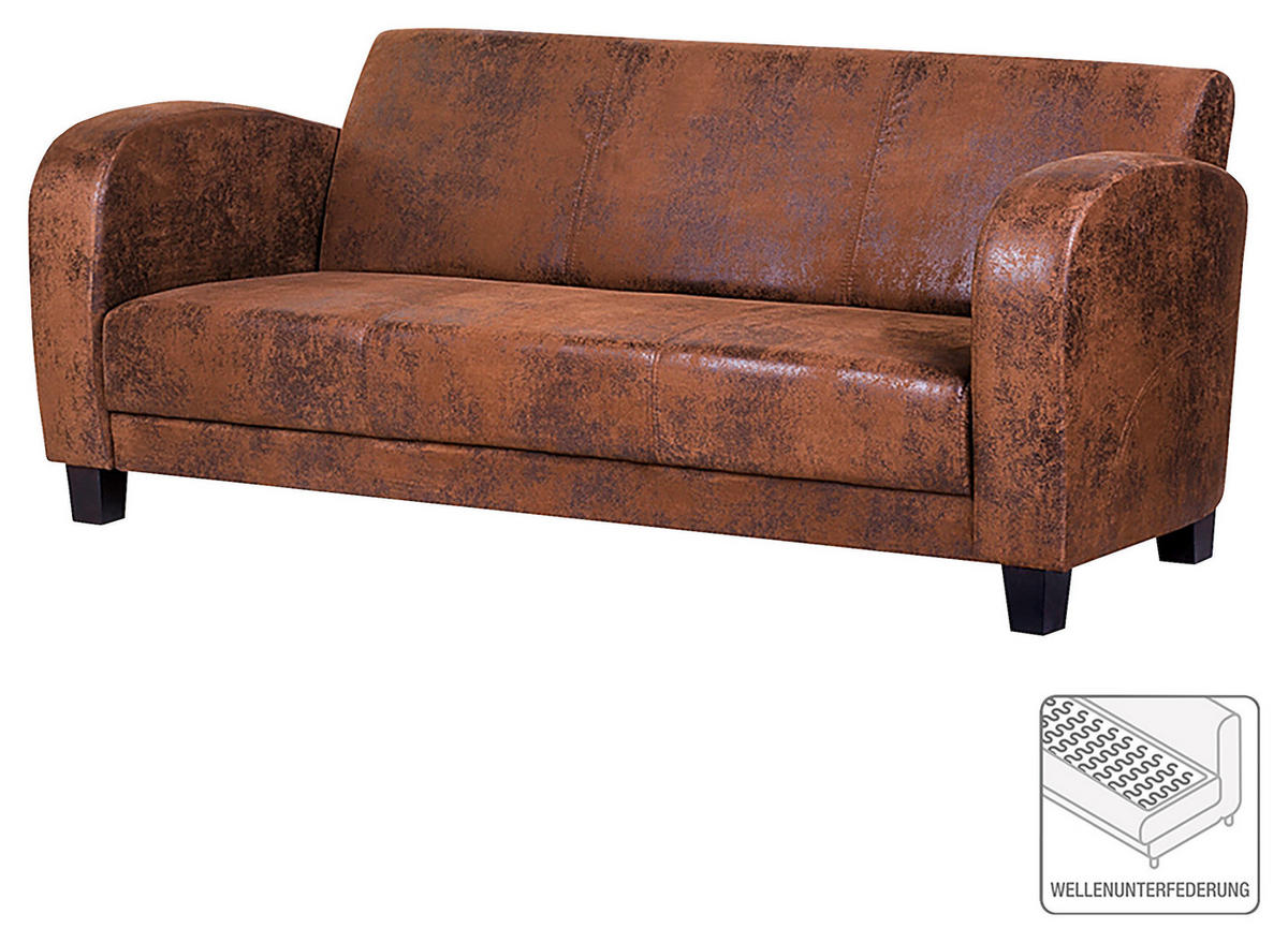 3-SITZER-SOFA in Lederlook Braun  - Dunkelbraun/Braun, Design, Textil (190/80/89cm) - Livetastic