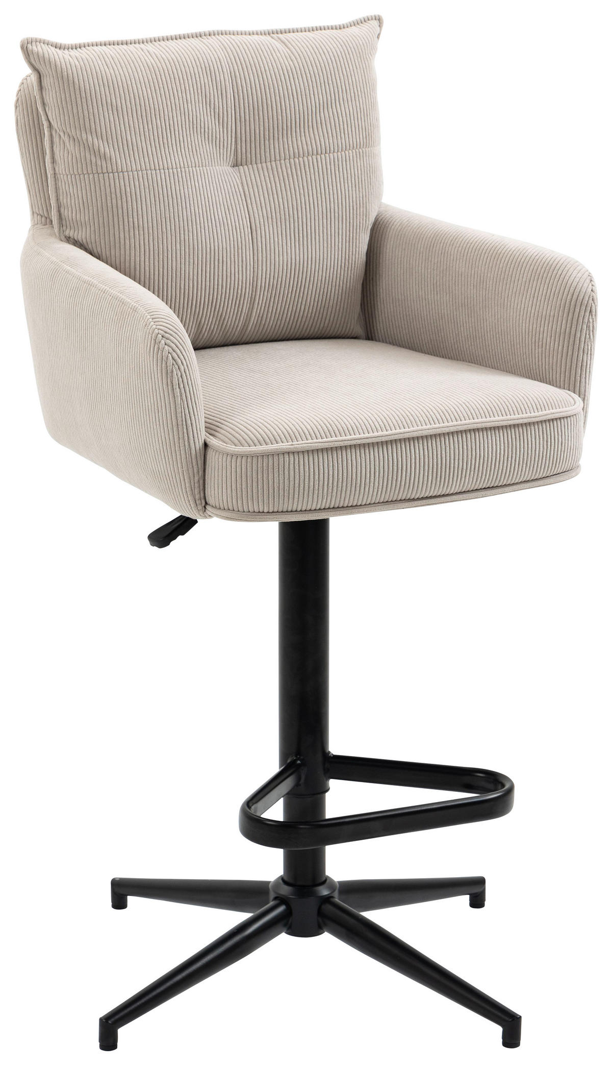 BARHOCKER Cord Beige Eisen Sitzfläche 360° drehbar, Stoffauswahl, inklusive Armlehnen  - Beige/Schwarz, Design, Textil/Metall (54/98-120/58cm) - Novel