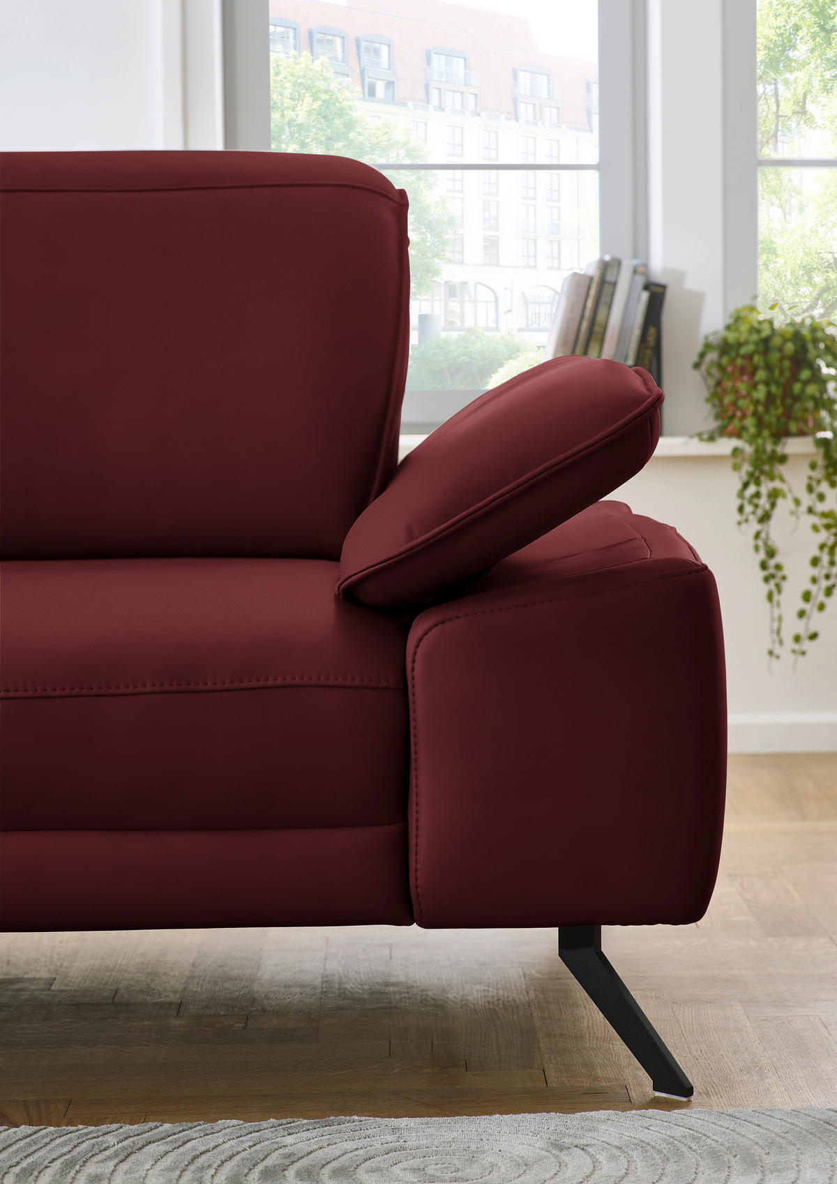 ECKSOFA in Echtleder Rot  - Rot/Schwarz, Design, Leder/Metall (193/332cm) - Dieter Knoll