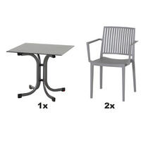 GARTENGARNITUR 3-teilig  - Anthrazit/Grau, Basics, Holzwerkstoff/Kunststoff (80/80/80cm) - Siena Garden