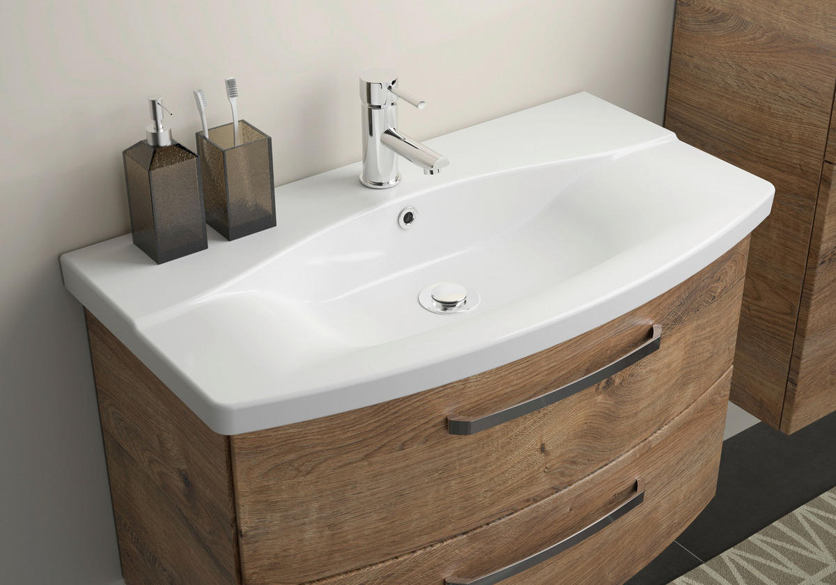 BADEZIMMER 3-teilig  in 84 cm  - Eiche dunkel/Chromfarben, MODERN, Glas/Keramik (84cm) - Sadena