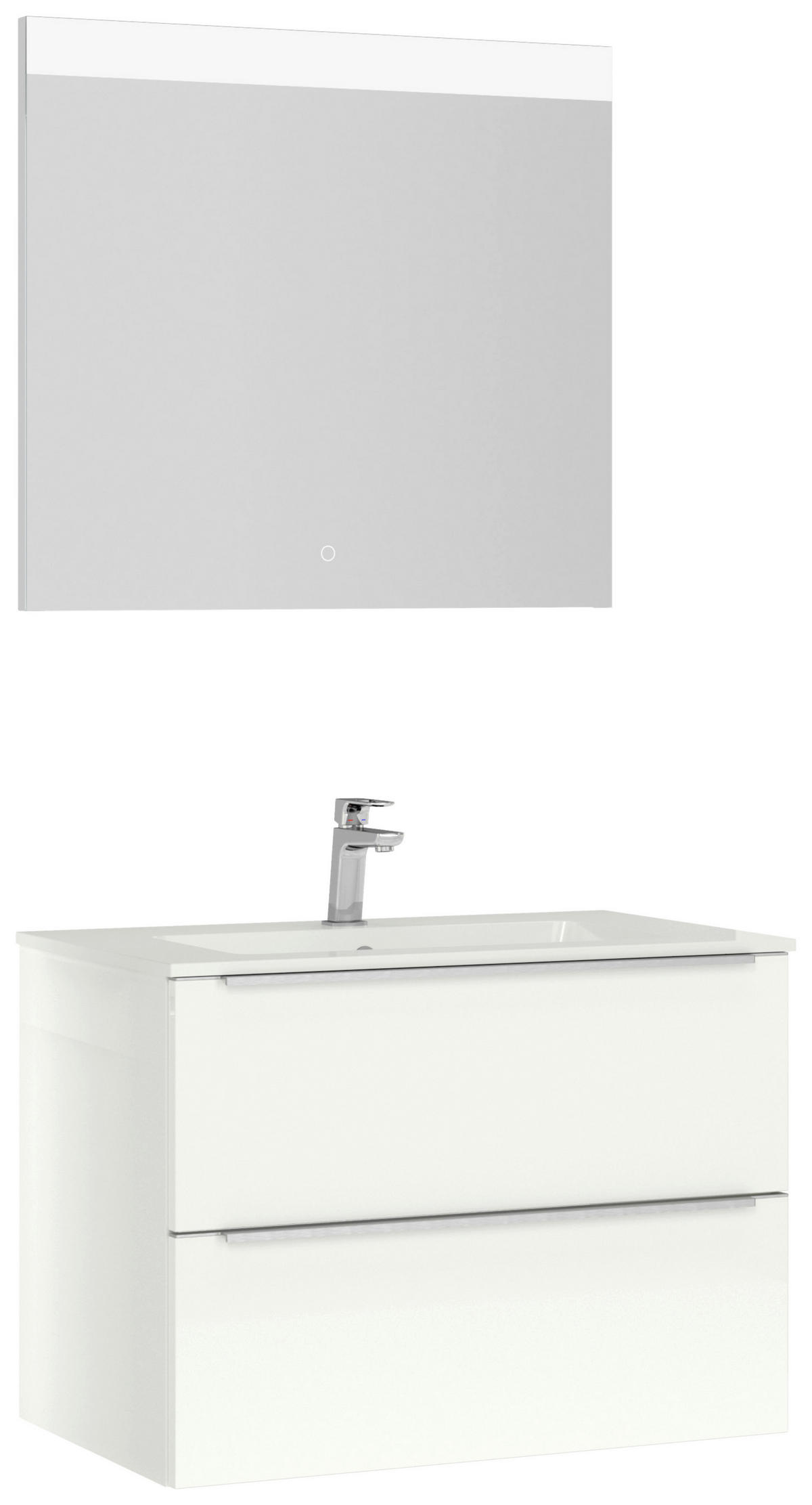 BADEZIMMER 3-teilig  in 81 cm  - Edelstahlfarben/Weiß Hochglanz, MODERN, Holzwerkstoff/Stein (81cm) - Nobilia