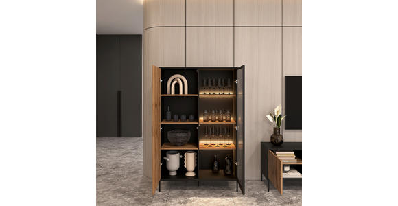 HIGHBOARD  103/167/38 cm  - Eiche Wotan/Schwarz, KONVENTIONELL, Glas/Holzwerkstoff (103/167/38cm) - Xora