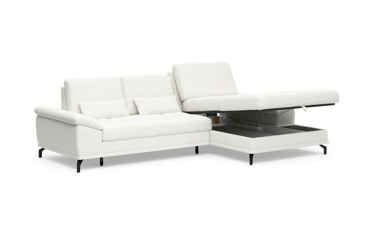 ROHOVÁ SEDAČKA, kůže, bílá - bílá/černá, Basics, kov/kůže (301/176cm) - Sit & More