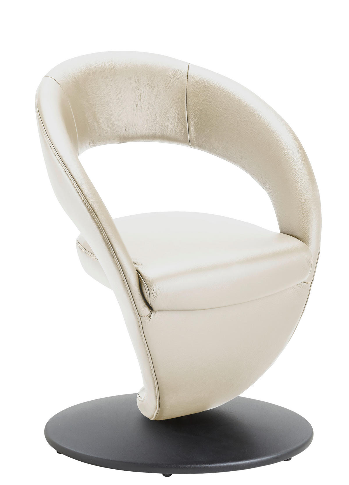 STUHL  Lederauswahl, Stoffauswahl, Typenauswahl, Sitzfläche 360° drehbar  Echtleder  - Creme/Schwarz, Design, Leder/Metall (62/86/61cm) - Moderano