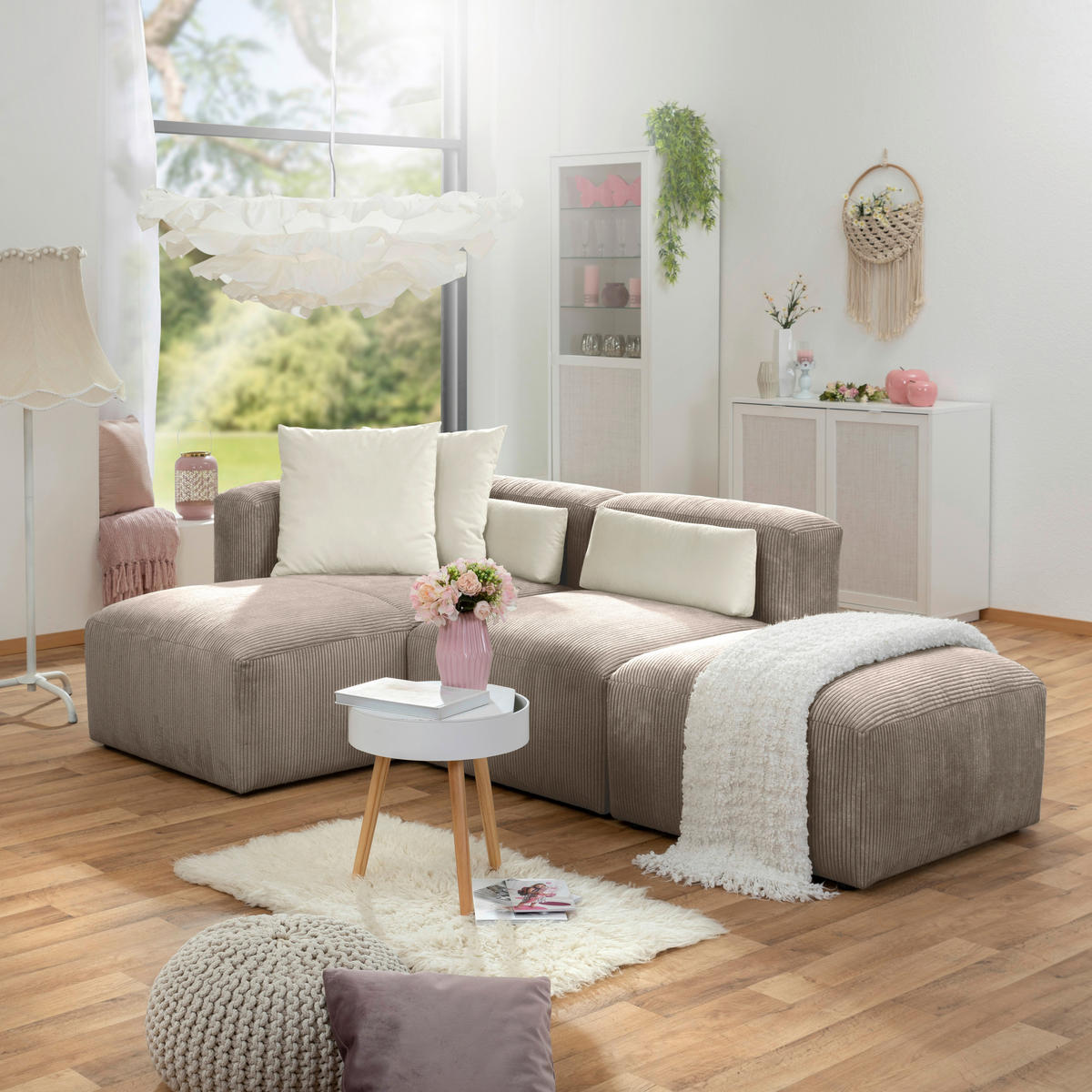ECKSOFA in Cord Taupe  160/250 cm  - Taupe/Schwarz, Design, Kunststoff/Textil (160/250cm) - Max Winzer