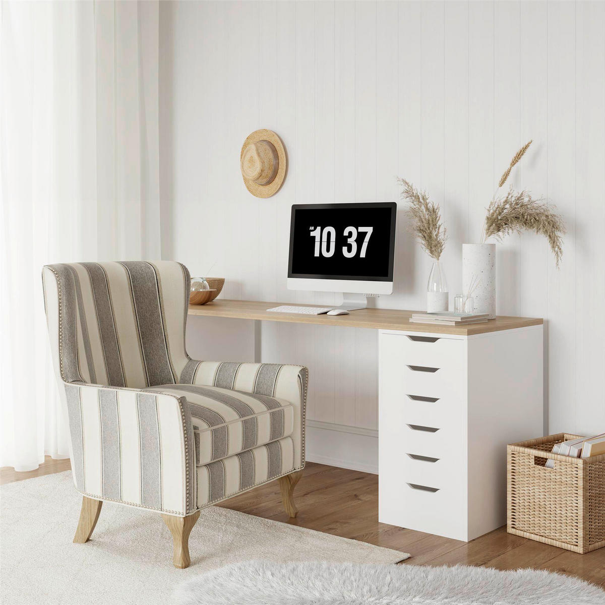 OHRENSESSEL Leinenoptik Grau  - Naturfarben/Grau, Design, Holz/Textil (82/89/73cm) - MID.YOU