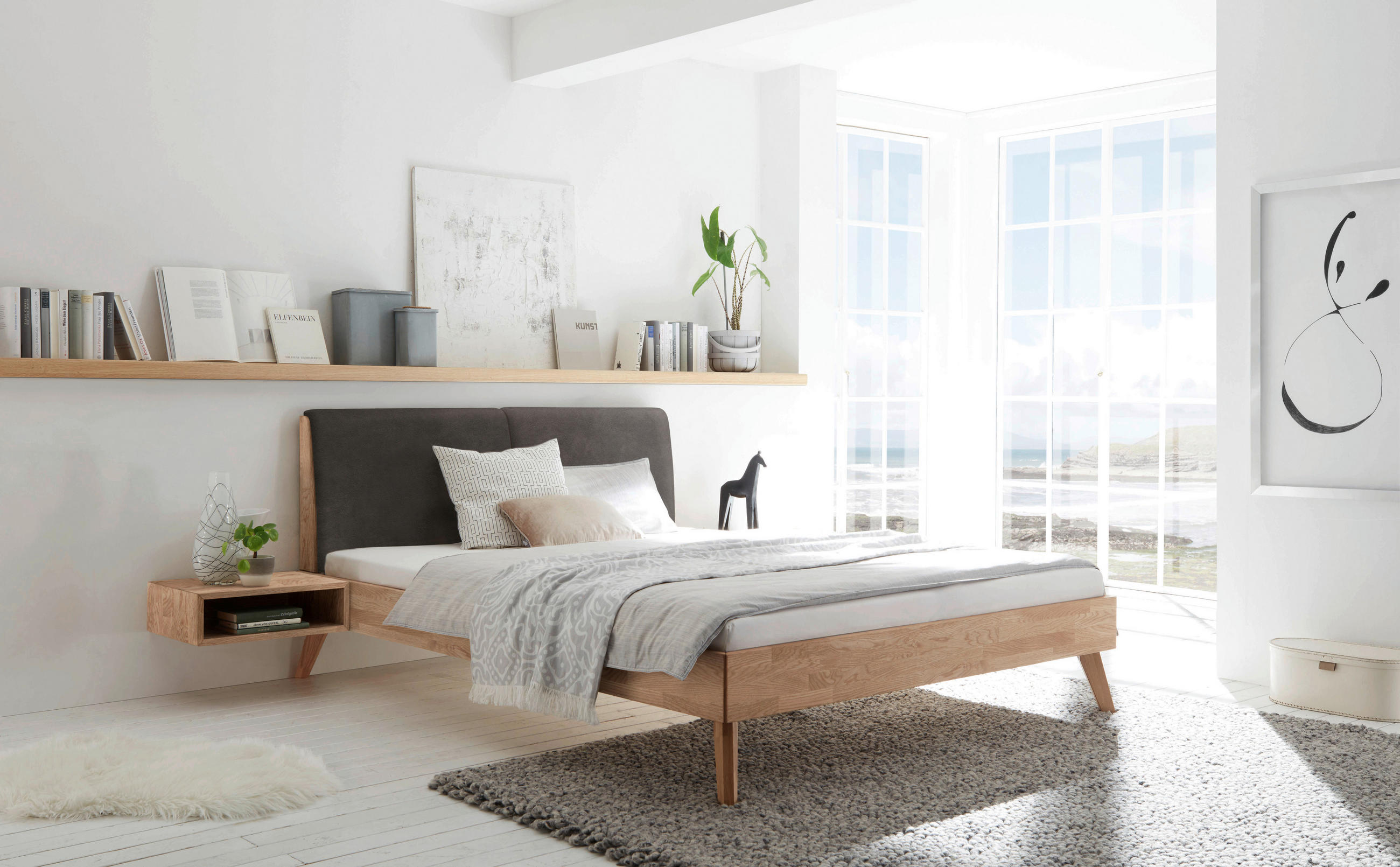 BETT 140/200 cm  in Anthrazit, Eiche Bianco  - Eiche Bianco/Anthrazit, Natur, Holz/Textil (140/200cm) - Hasena