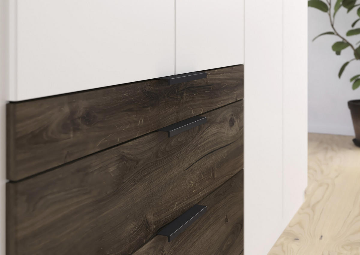 DREHTÜRENSCHRANK in Weiss, Eiche dunkel  - Eiche dunkel/Weiss, Basics, Holzwerkstoff/Metall (226/210/54cm) - Boxxx