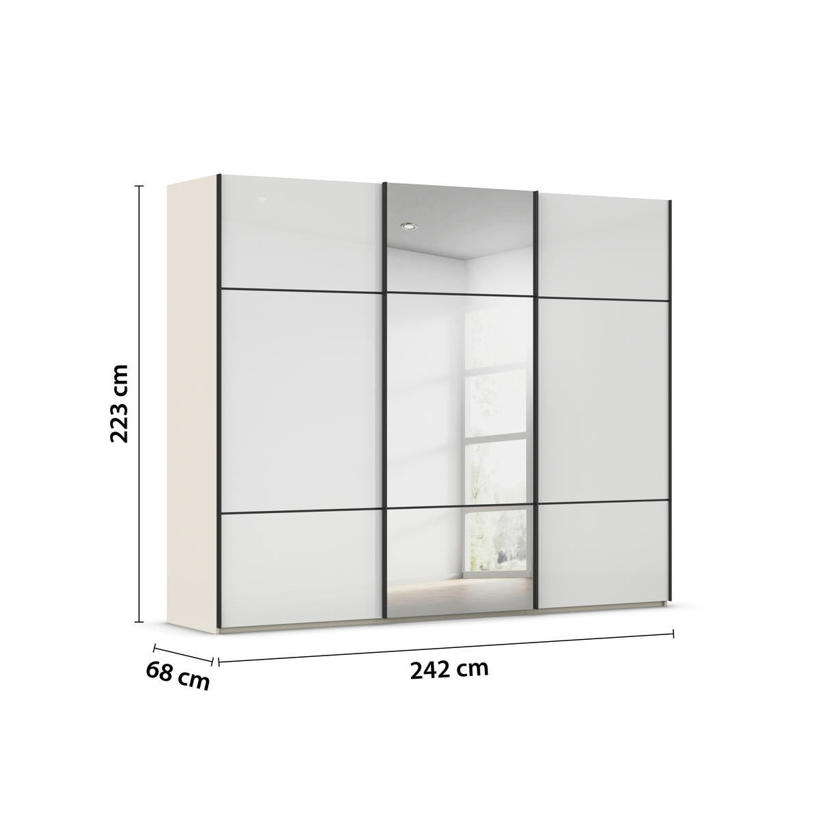 SCHWEBETÜRENSCHRANK in Weiss, Champagner  - Weiss/Champagner, Konventionell, Glas/Holzwerkstoff (242/223/68cm) - Novel
