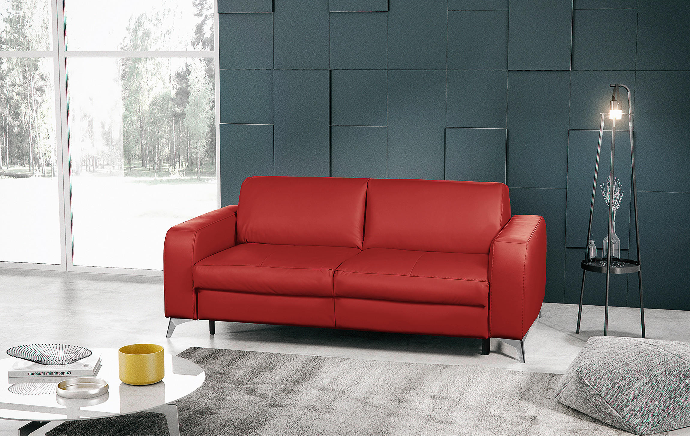 SCHLAFSOFA Rot Echtleder  - Silberfarben/Rot, Design, Leder/Metall (204/84/104cm) - Livetastic