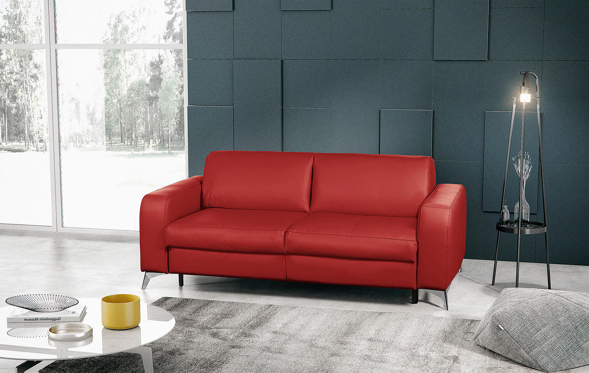 SCHLAFSOFA in Leder Rot  - Silberfarben/Rot, Design, Leder/Metall (204/84/104cm) - Livetastic
