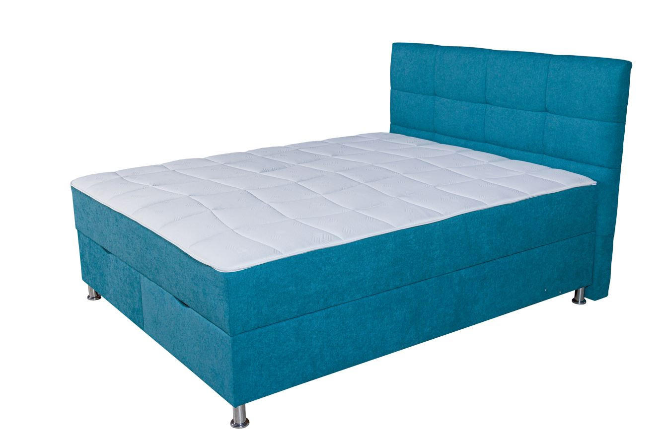Pat boxspring 180x200 cm  in albastru  - argintiu/albastru, Basics, metal/textil (180/200cm) - Hom`in