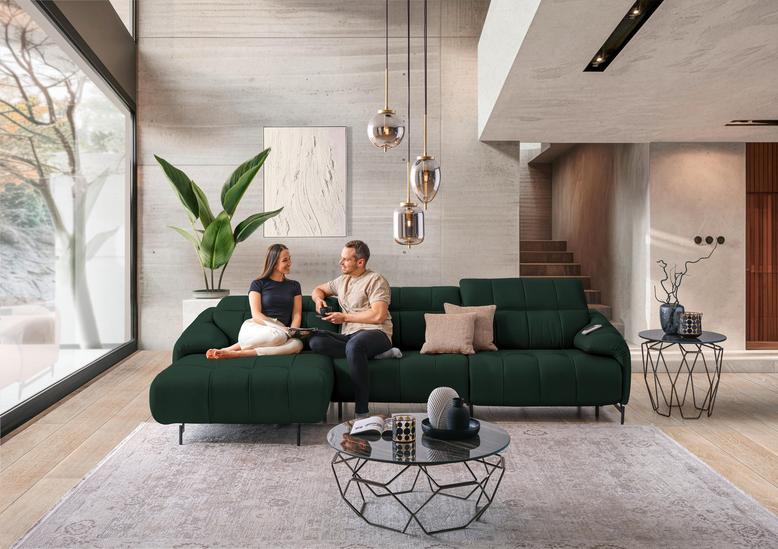 ECKSOFA in Echtleder Opal  - Opal/Schwarz, Design, Leder/Metall (165/313cm) - Emilio Belluti