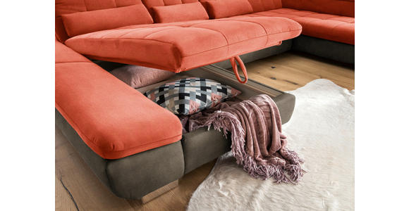 WOHNLANDSCHAFT  in Mikrofaser Orange  - Chromfarben/Orange, Design, Kunststoff/Textil (204/350/211cm) - Xora