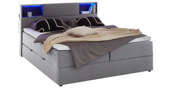 BOXSPRINGBETT 180/200 cm in Hellgrau - Hellgrau/Schwarz, Design, Holz/Textil (180/200cm) - Xora