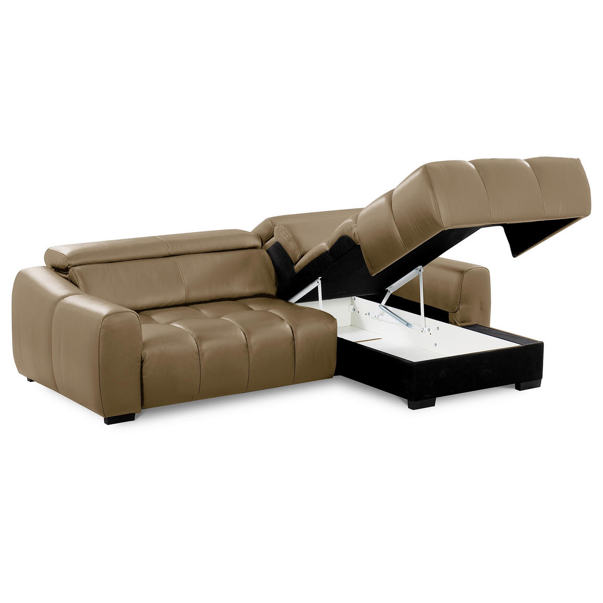 ECKSOFA  Echtleder Mokka  - Schwarz/Mokka, Design, Leder/Kunststoff (274/177cm) - Livetastic