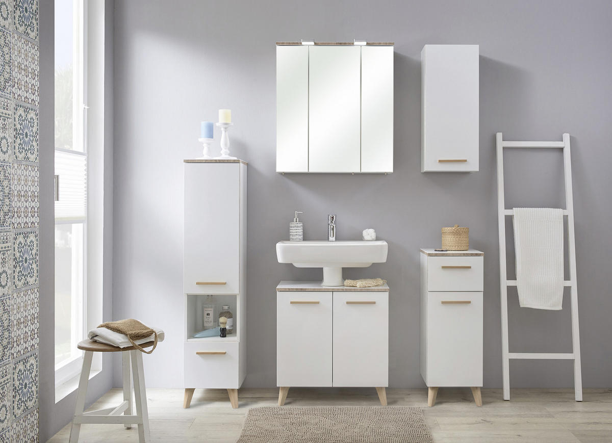WASCHBECKENUNTERSCHRANK 60/53/33 cm  - Weiss/Eichefarben, Konventionell, Holz/Holzwerkstoff (60/53/33cm) - Xora