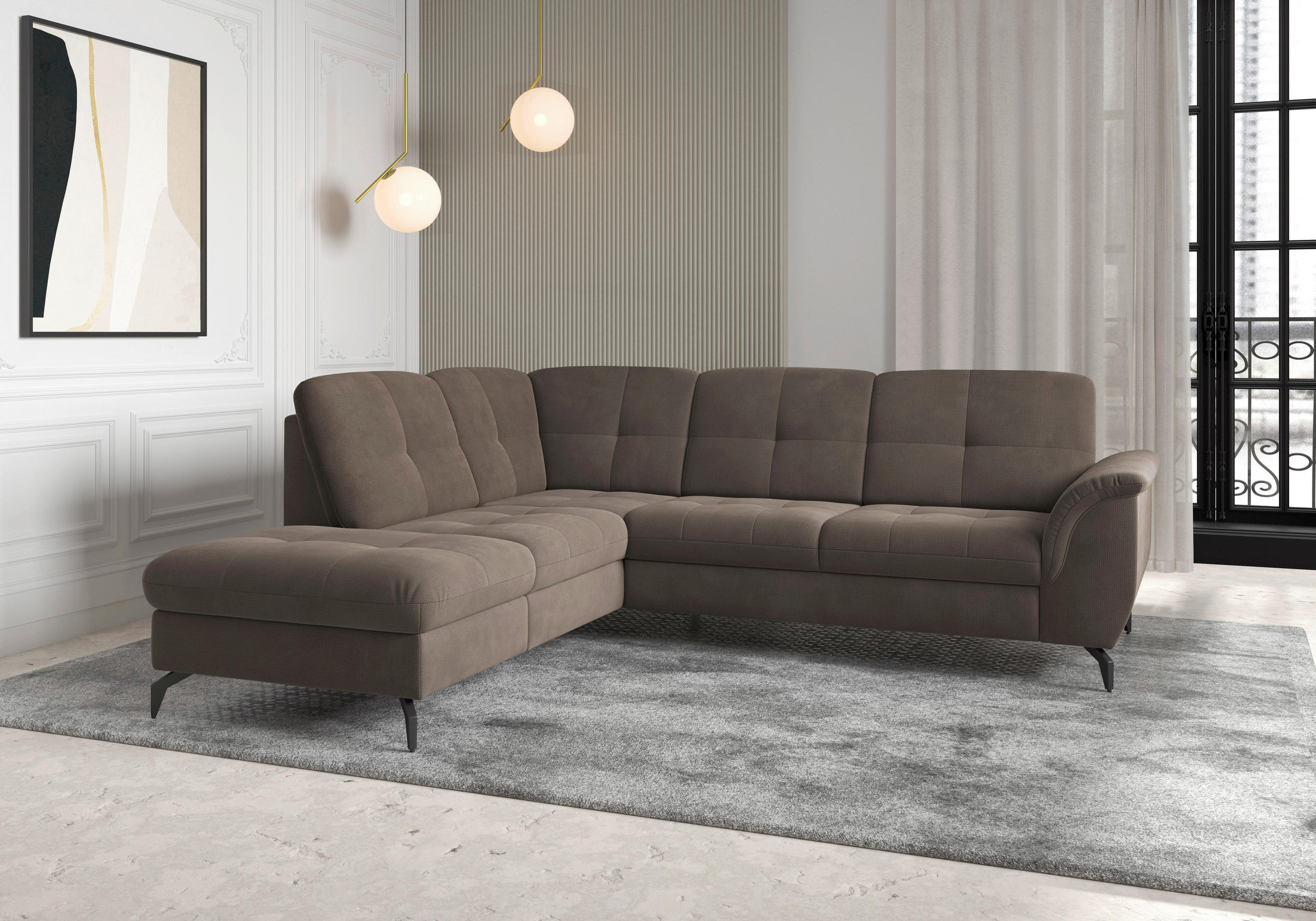 ECKSOFA ZORA E Dunkelbraun Flachgewebe  - Dunkelbraun/Schwarz, MODERN, Textil/Metall (212/244cm) - Sit & More