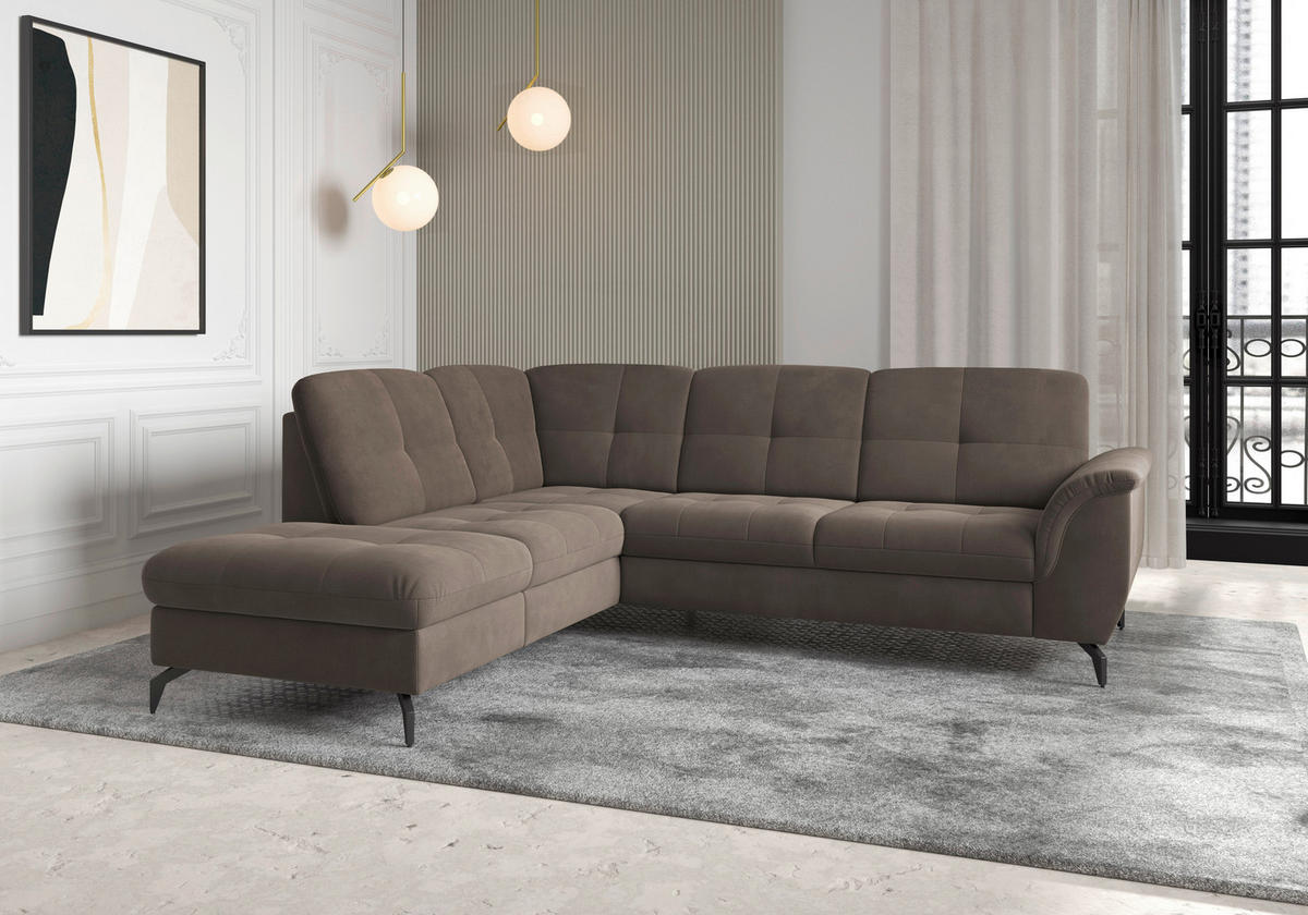 ECKSOFA ZORA E Dunkelbraun Flachgewebe  - Dunkelbraun/Schwarz, MODERN, Textil/Metall (212/244cm) - Sit & More