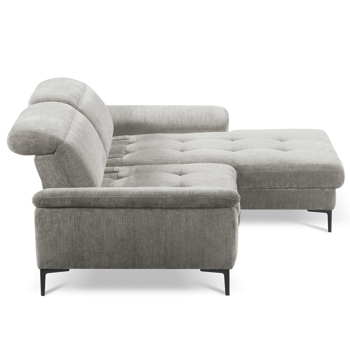 ECKSOFA PRADO Greige Webstoff Bettkasten, Kopfteilverstellung, Sitztiefenverstellung  - Greige/Schwarz, Design, Textil/Metall (268/195cm) - Livetastic