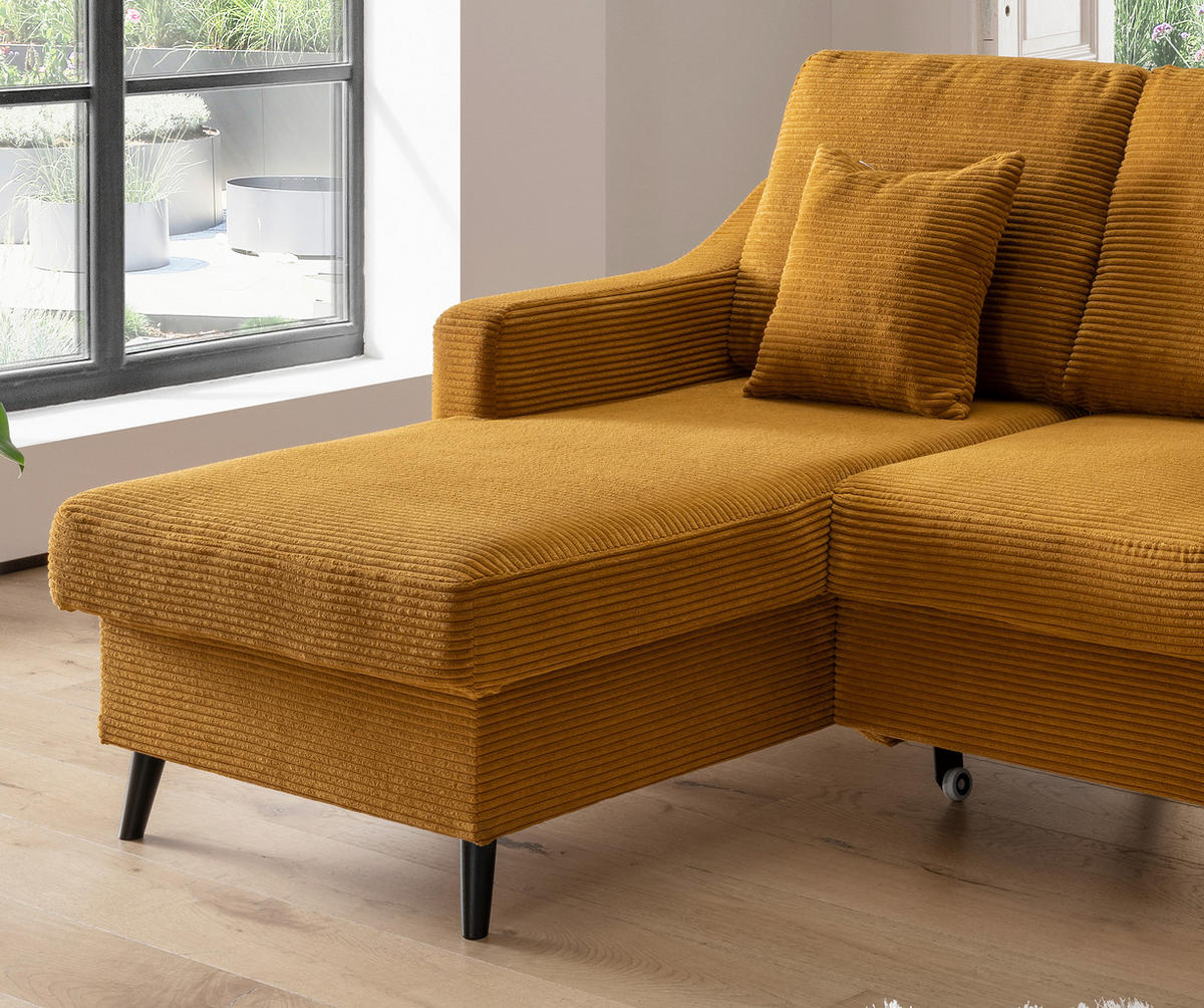 ECKSOFA Goldfarben Cord  - Goldfarben/Schwarz, Design, Holz/Textil (150/228cm) - P & B