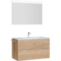 BADEZIMMER 3-teilig  in 101 cm  - Edelstahlfarben/Eichefarben, MODERN, Holzwerkstoff/Stein (101cm) - Nobilia