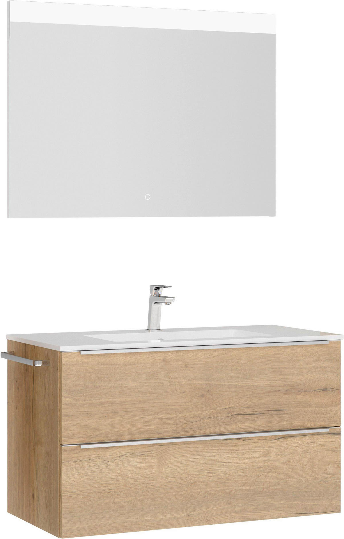 BADEZIMMER 3-teilig  in 101 cm  - Edelstahlfarben/Eichefarben, MODERN, Holzwerkstoff/Stein (101cm) - Nobilia