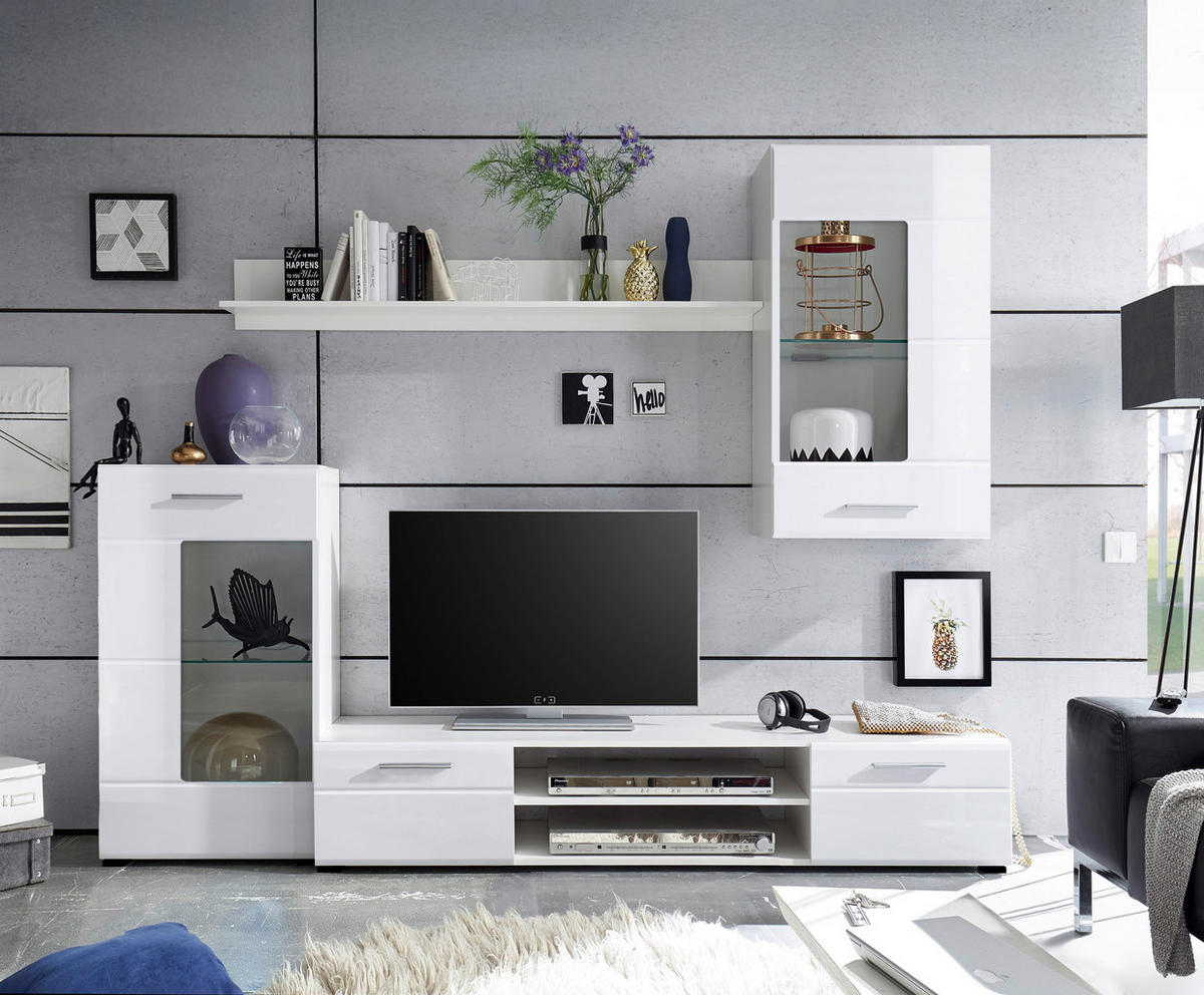 DNEVNI REGAL,  bela  - srebrne barve/bela, Design, umetna masa/steklo (230/190/40cm) - Ti'me