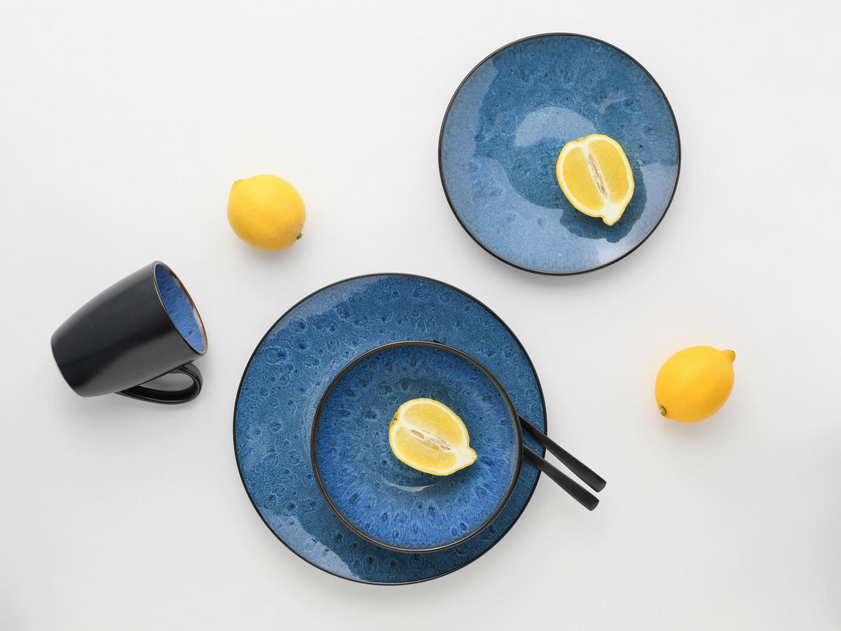 TAFELSERVICE Blau, Schwarz Capri 18-teilig  - Blau/Schwarz, Basics, Keramik - Creatable