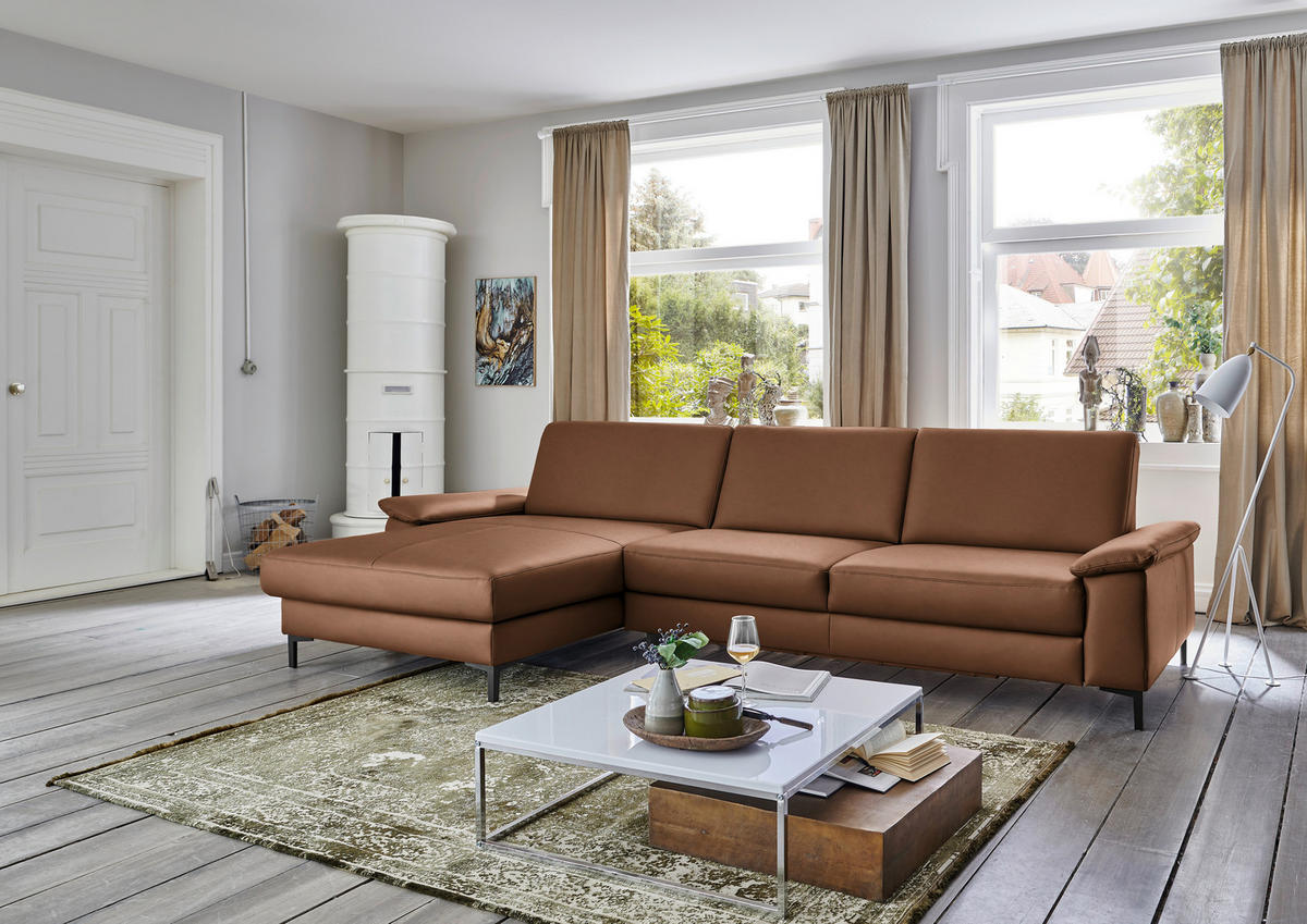 ECKSOFA in Echtleder Braun  - Schwarz/Braun, Design, Leder/Metall (176/334cm) - Dieter Knoll