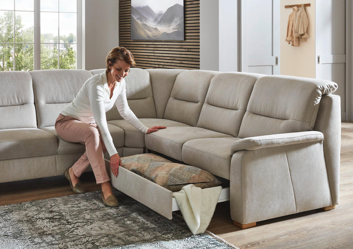 ECKSOFA Mikrofaser Hellgrau  - Eiche Bianco/Hellgrau, Konventionell, Holz/Textil (303/245cm) - Beldomo Comfort