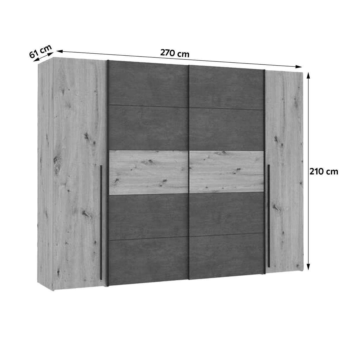 KLEIDERSCHRANK 270/210/61 cm 4-türig Eichefarben, Dunkelgrau  - Dunkelgrau/Eichefarben, MODERN, Holzwerkstoff/Kunststoff (270/210/61cm) - MID.YOU
