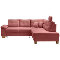 ECKSOFA Koralle Cord Bettkasten, Schlaffunktion, Sitztiefenverstellung, Kopfstütze, Liegefläche im Originalstoff  - Koralle/Naturfarben, MODERN, Holz/Textil (274/206cm) - Livetastic