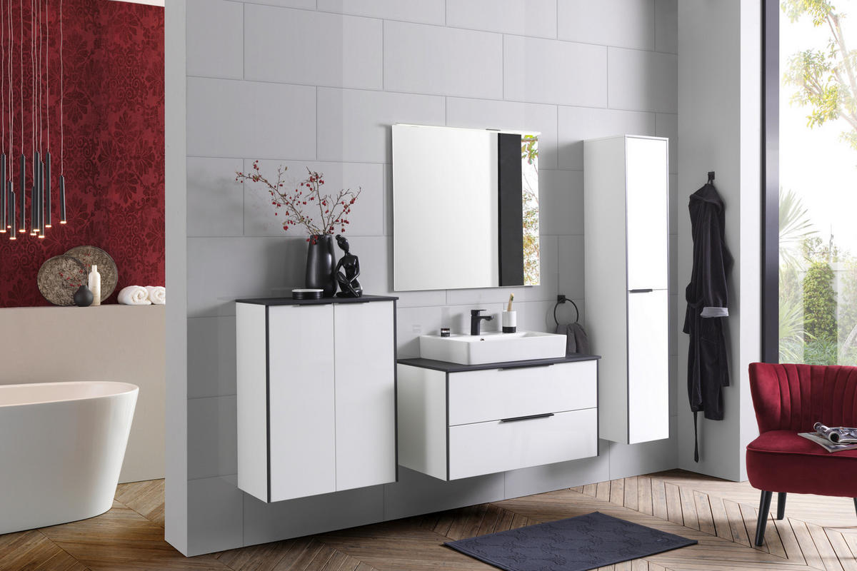 MIDISCHRANK 62,8/82,2/33,5 cm  - Schwarz/Weiß, Basics, Glas/Holzwerkstoff (62,8/82,2/33,5cm) - Voleo