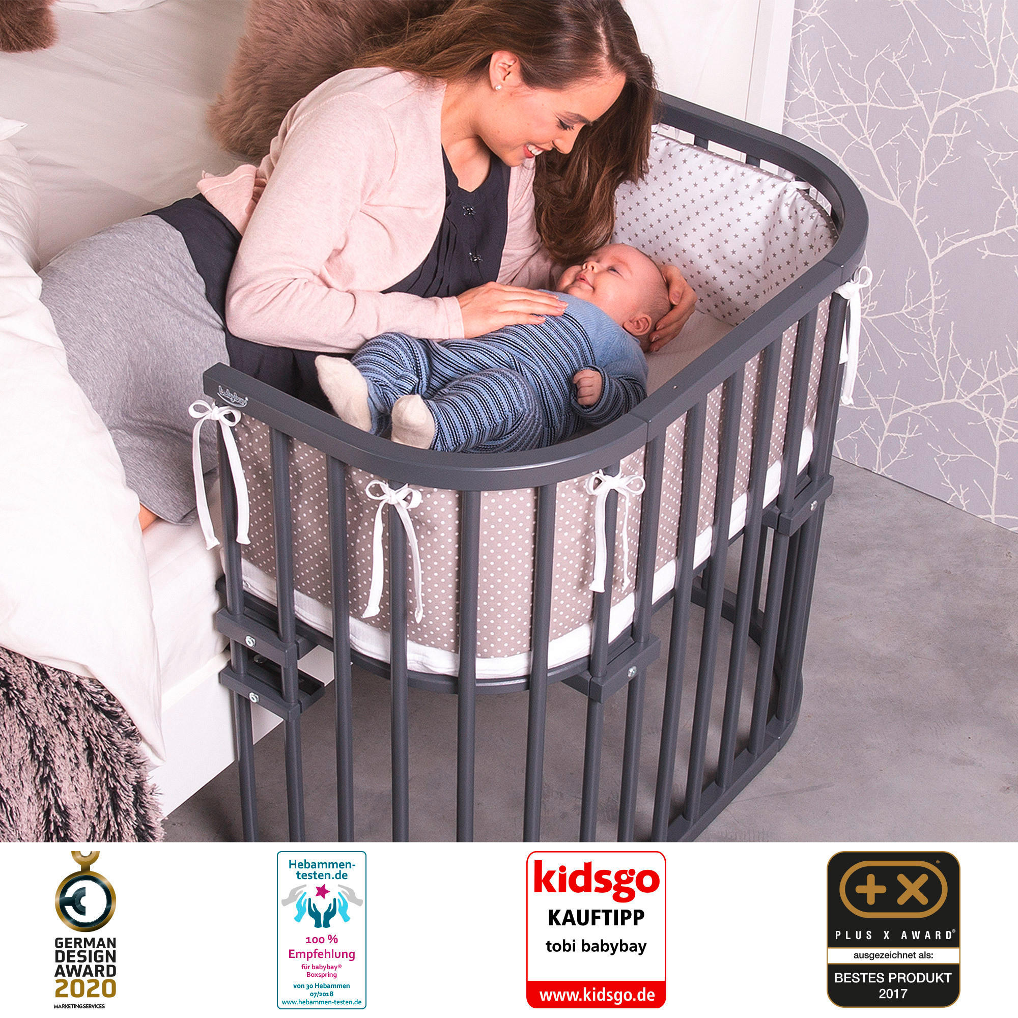BEISTELLBETT 87/46/79 cm  - Grau, Basics, Holz (87/46/79cm) - Babybay