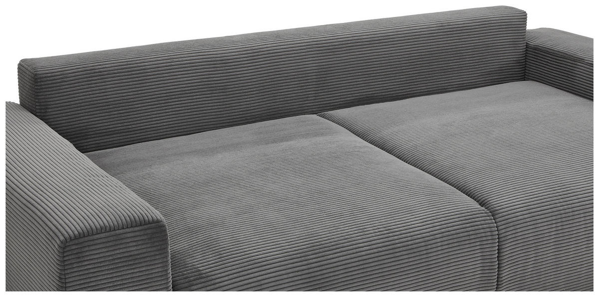 SCHLAFSOFA  mit Liegefunktion Cord Grau  - Buchefarben/Schwarz, KONVENTIONELL, Holz/Kunststoff (255/86/123cm) - Livetastic