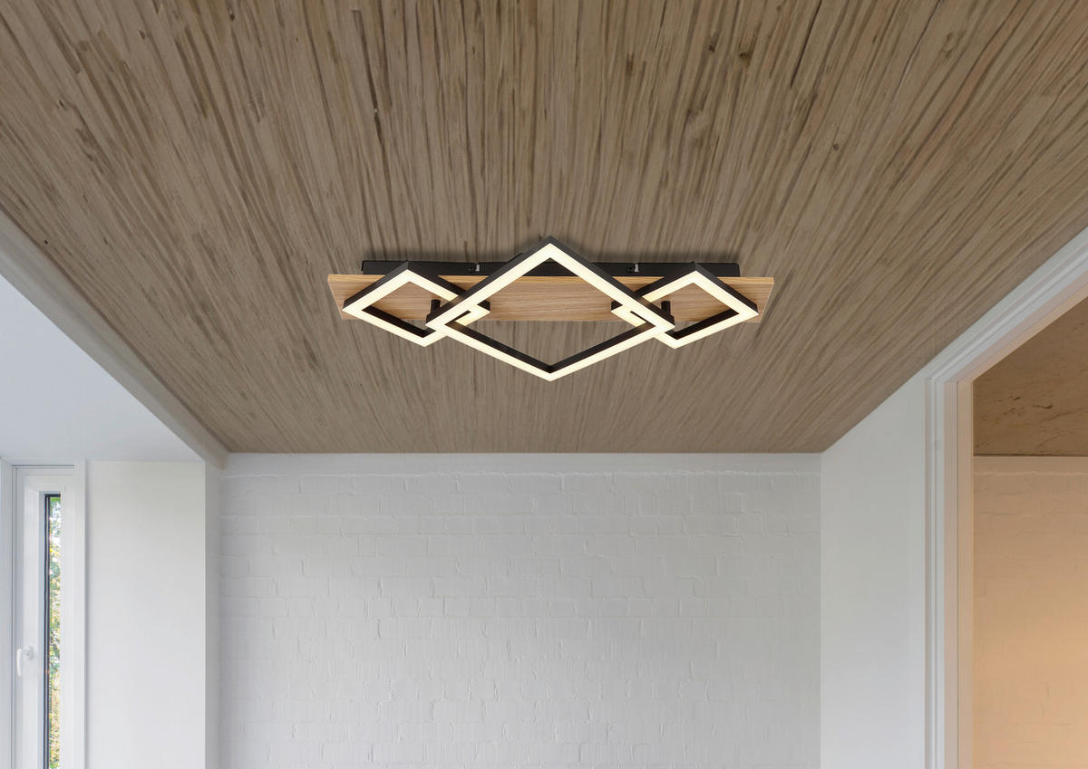 STROPNÍ LED SVÍTIDLO, 52/46,7/6 cm - tmavě hnědá/černá, Natur, kov/kompozitní dřevo (52/46,7/6cm) - Globo