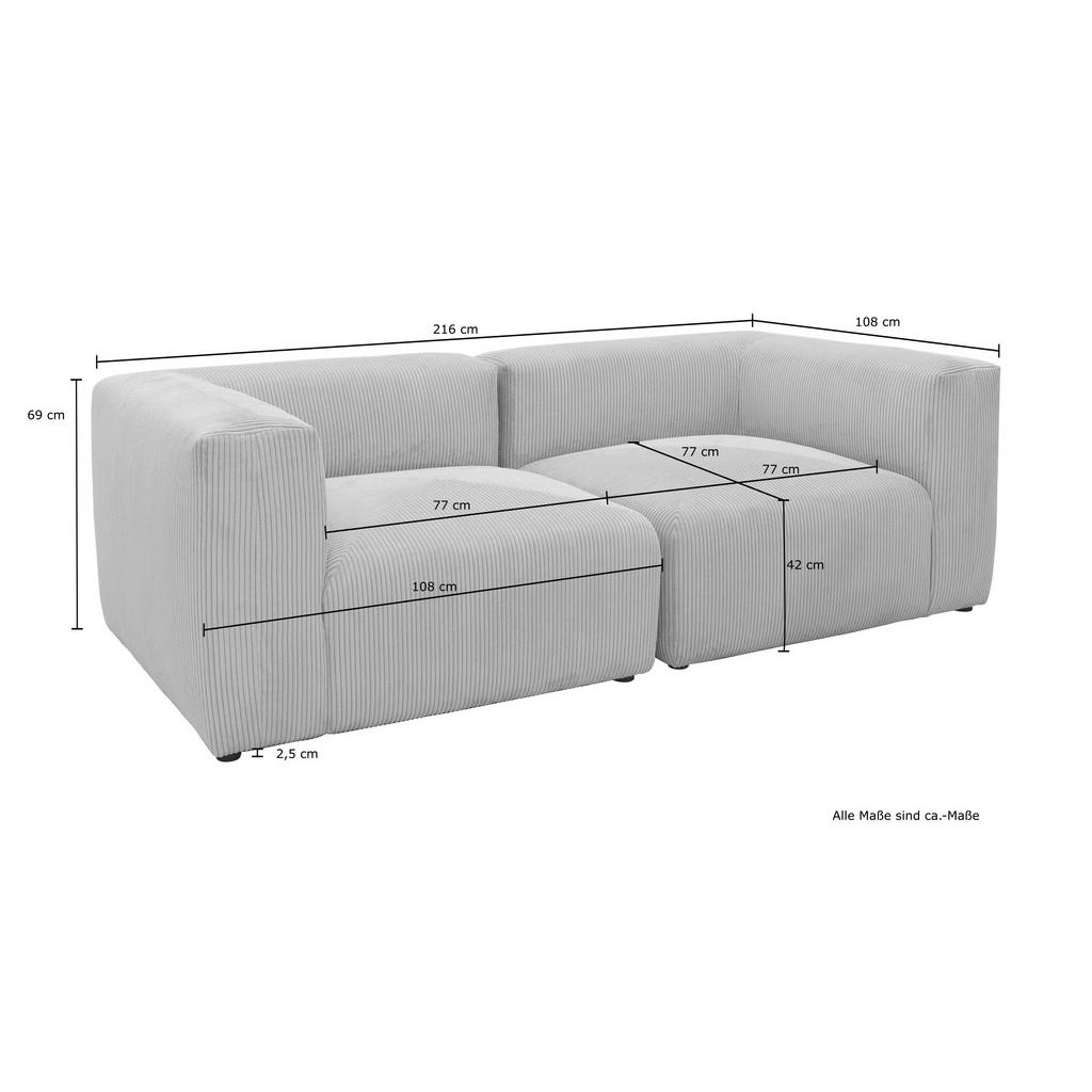 Thumbnail - Mid.you 2-Sitzer-Sofa, Creme, Textil, Uni, 216x69x108 cm, Made in EU, FSC Mix, erweiterbar, planbar, Rücken echt, Armtei...