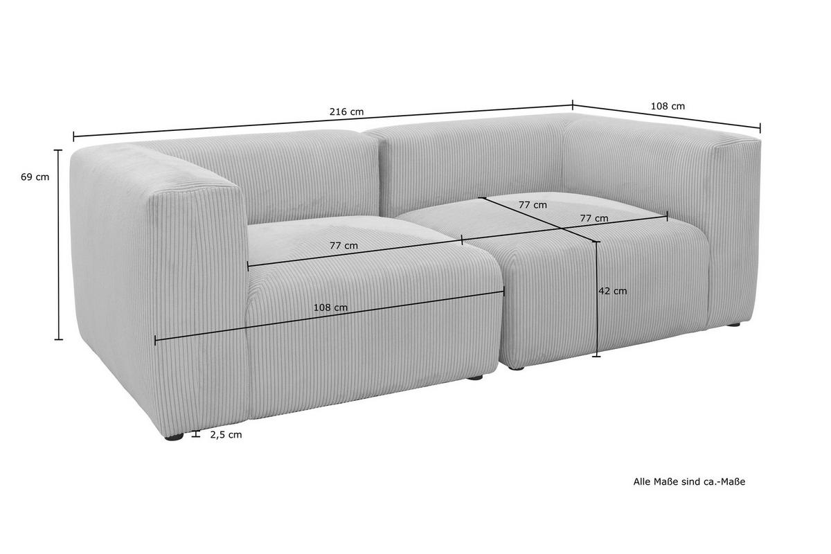 2-SITZER-SOFA Cord, Mikrofaser Hellgrau  - Hellgrau/Schwarz, Design, Kunststoff/Textil (216/69/108cm) - MID.YOU