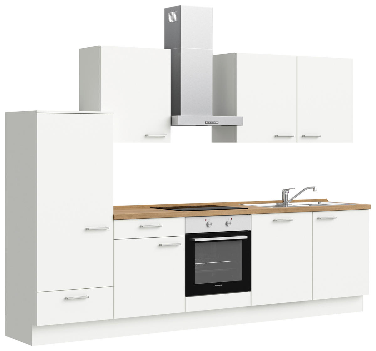 KÜCHENLEERBLOCK 300 cm   in Weiß, Eichefarben  - Edelstahlfarben/Eichefarben, MODERN, Holzwerkstoff/Metall (300cm) - Nobilia