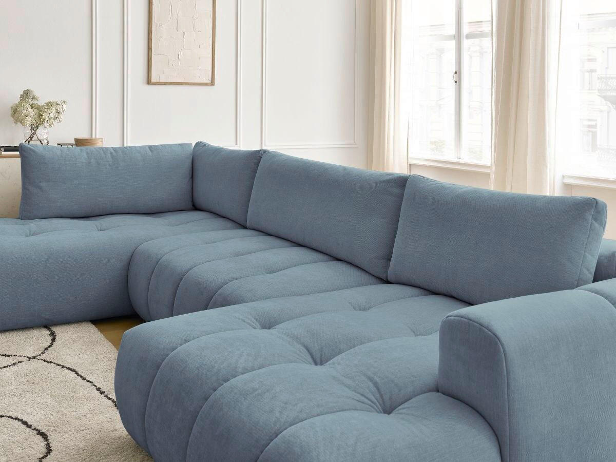WOHNLANDSCHAFT  FUJI  Hellblau Leinenoptik  - Schwarz/Hellblau, MODERN, Kunststoff/Textil (204/377/160cm)