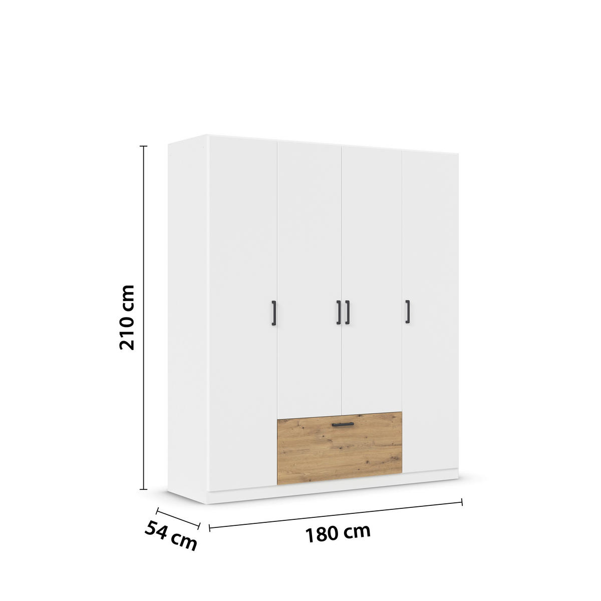 KLEIDERSCHRANK in Weiss, Eiche Artisan  - Weiss/Eiche Artisan, Basics, Holzwerkstoff/Metall (181/210/54cm) - Boxxx