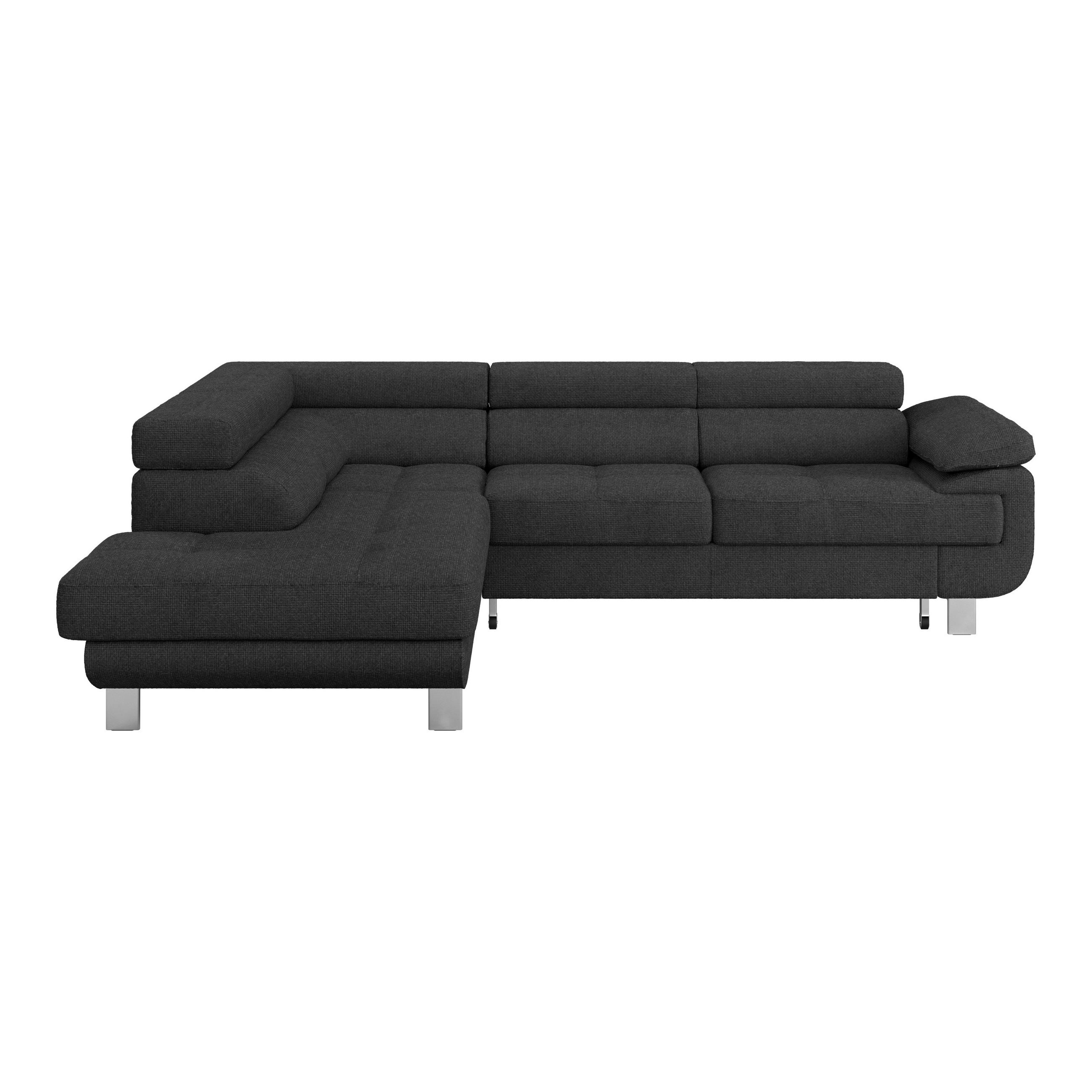 ECKSOFA Graphitfarben Drell Bettkasten, Schlaffunktion, Rücken echt, Armteilverstellung, Kopfteilverstellung  - Blaugrau/Graphitfarben, MODERN, Textil/Metall (230/270cm) - MID.YOU