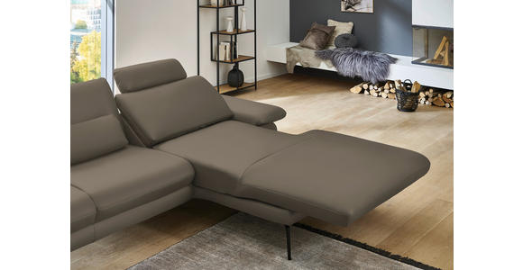 ECKSOFA in Echtleder Greige 310/180 cm - Greige/Schwarz, Design, Leder/Metall (310/180cm) - Dieter Knoll