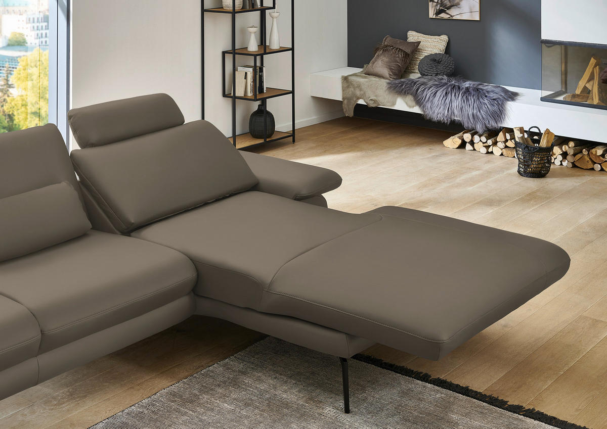 ECKSOFA in Echtleder Greige  - Greige/Schwarz, Design, Leder/Metall (310/180cm) - Dieter Knoll