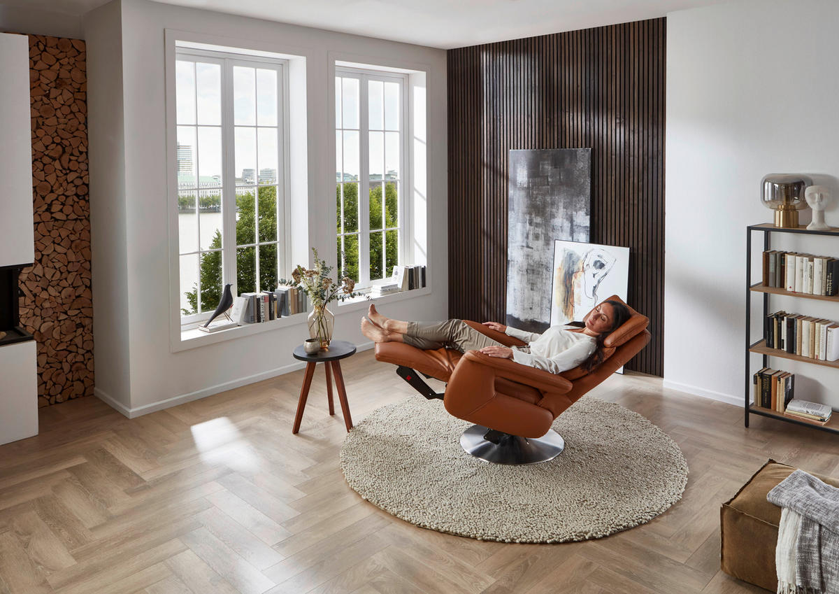 RELAXSESSEL in Leder Braun  - Edelstahlfarben/Braun, Design, Leder/Metall (78/112/85cm) - Cantus