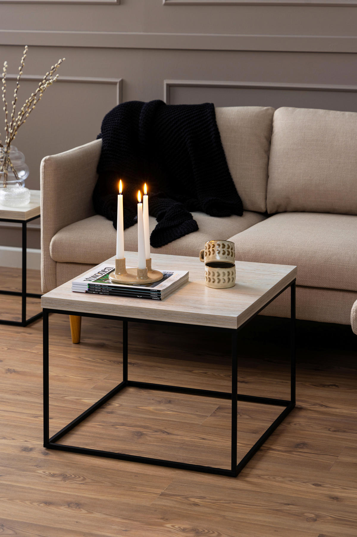 COUCHTISCH in Holzwerkstoff 60/60/45 cm  - Beige/Schwarz, Design, Holzwerkstoff/Metall (60/60/45cm) - Livetastic